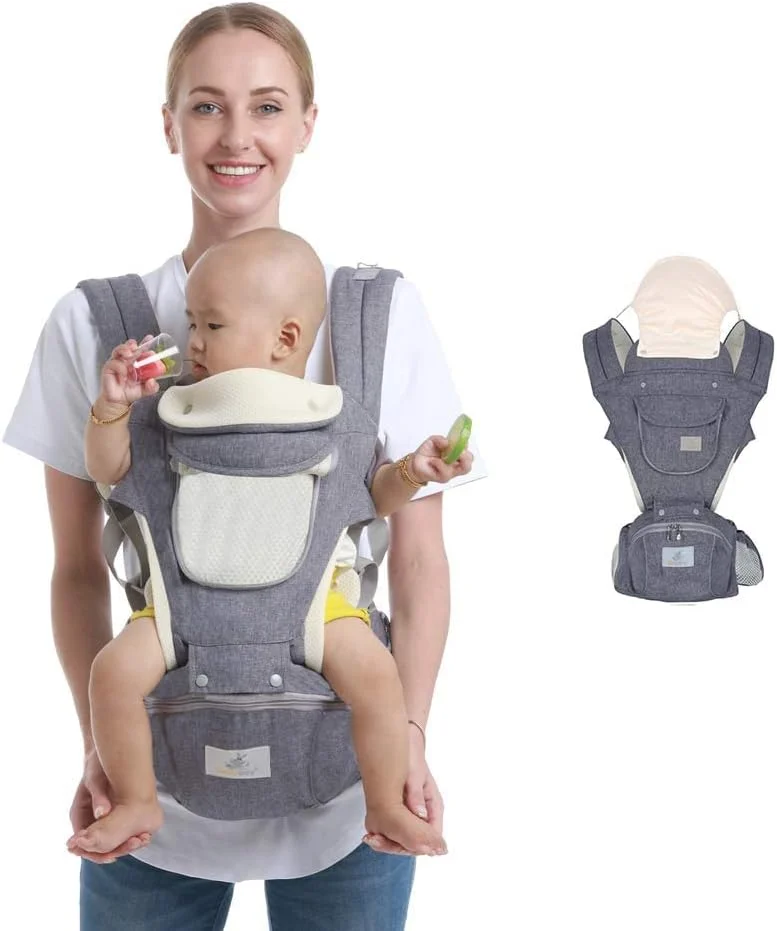 آغوشی نوزاد با نشیمنگاه کمری، آغوشی کمری 6 در 1، نگهدارنده قابل تنظیم نوزاد برای نوزادان 0 تا 36 ماهه، کوله پشتی نوزاد برای پیاده روی، خرید، سفر و کوهنوردی