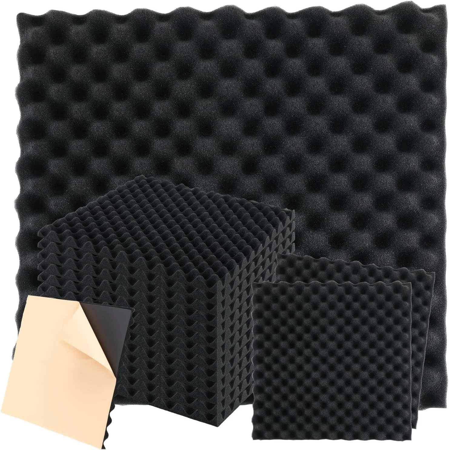 پنل های آکوستیک خود چسب پانگدا 12 عددی، 50x50x2.5 سانتی متر، فوم عایق صدا، پنل های دیواری استودیویی ضد حریق با چگالی بالا برای جذب نویز در استودیو، دفتر کار خانگی، KTV