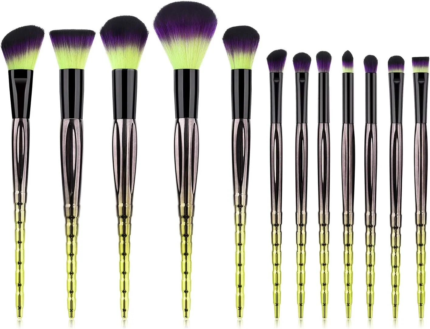 LINGLING-MAKEUP BRUSH ست برس آرایشی 12 عددی شامل برس کرم پودر، برس رژگونه صورتی، برس سایه چشم، برس براق کننده - سبز، بادوام و حمل آسان