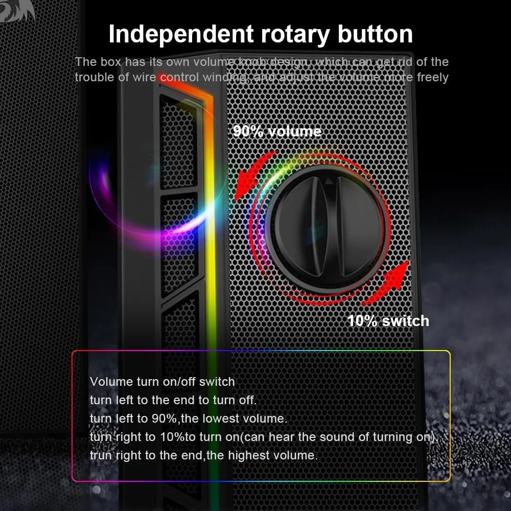اسپیکرهای رومیزی گیمینگ RGB رِدراگون GS580 CALLIOPE - 5 وات x 2.0 کانال - صدای استریو AUX 3.5 میلیمتری - با دکمه کنترل صدای کلاسیک برای کامپیوتر | مشکی اسپیکرهای رومیزی گیمینگ RGB رِدراگون GS580 CALLIOPE - 5 وات x 2.0 کانال - صدای استریو AUX 3.5 میلیمتری - با دکمه کنترل صدای کلاسیک برای کامپیوتر | مشکی