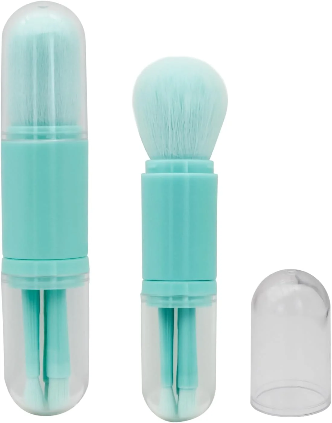 LuckyOpt Makeup Brushes, Potable 4 in 1 Facial Make Up Tools for Travel, Retractable Make up Brush Set, Travel Brushes Makeup for Eyeshadow, Highlight (Green)