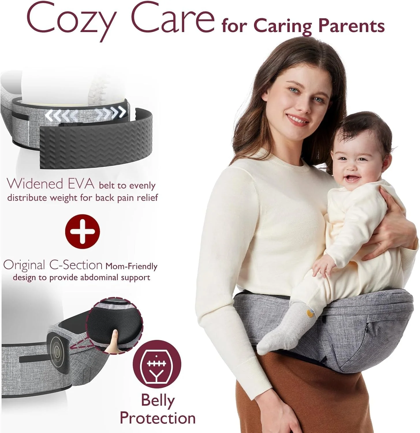 نشیمنگاه کمری حامل کودک Skade، حامل ارگونومیک کودک نوپا با جیب، کمربند قابل تنظیم، برای نوزادان و کودکان نوپا تا 20 کیلوگرم (خاکستری)