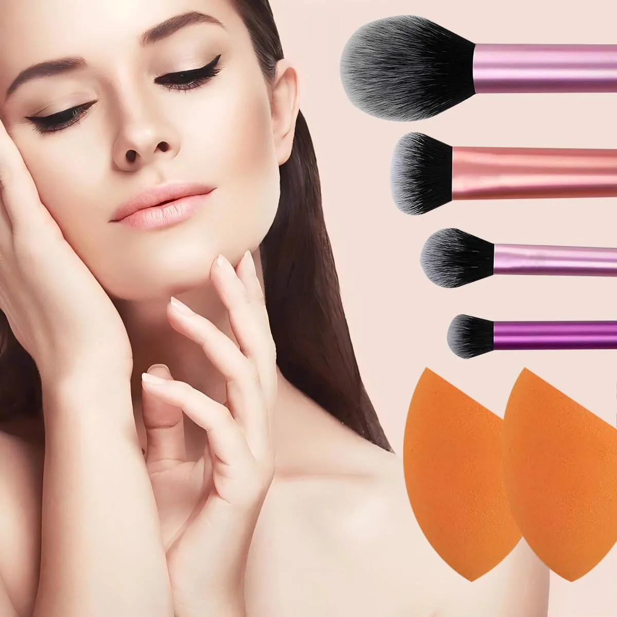 ست برس آرایشی، برس های آرایشی مصنوعی ممتاز، 4 ست برس آرایشی حرفه ای به همراه 2 عدد اسفنج آرایشی، برای کرم پودر، پودر، رژگونه، سایه چشم ست برس آرایشی، برس های آرایشی مصنوعی ممتاز، 4 ست برس آرایشی حرفه ای به همراه 2 عدد اسفنج آرایشی، برای کرم پودر، پودر، رژگونه، سایه چشم