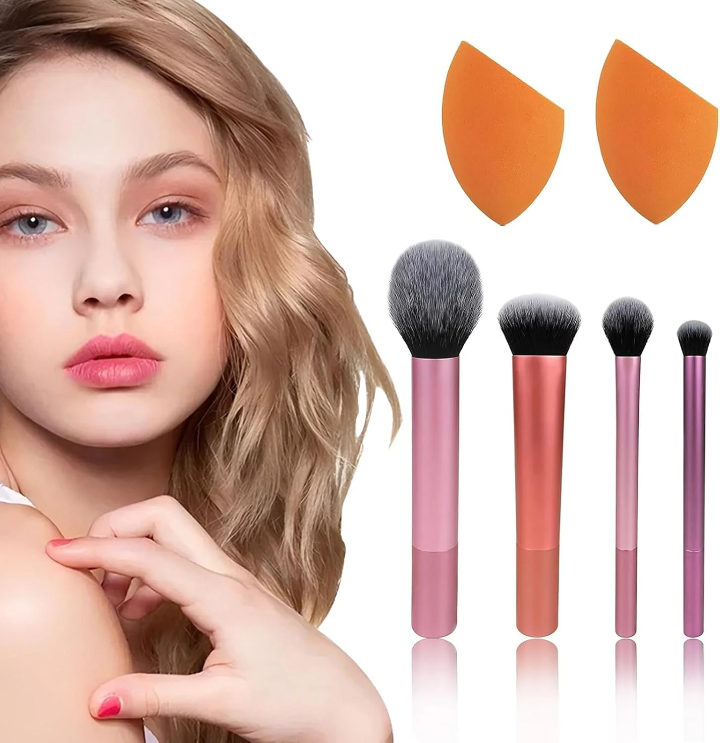ست برس آرایشی، برس های آرایشی مصنوعی ممتاز، 4 ست برس آرایشی حرفه ای به همراه 2 عدد اسفنج آرایشی، برای کرم پودر، پودر، رژگونه، سایه چشم ست برس آرایشی، برس های آرایشی مصنوعی ممتاز، 4 ست برس آرایشی حرفه ای به همراه 2 عدد اسفنج آرایشی، برای کرم پودر، پودر، رژگونه، سایه چشم