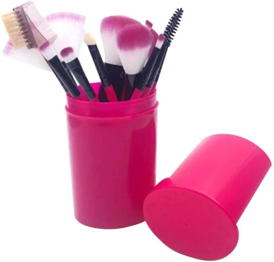 ست برس آرایشی سایه چشم 12 عددی با موهای نرم، ابزار آرایشی، برس رژگونه صورت و چشم، برس استوانه ای لوازم آرایشی (رنگ: B)