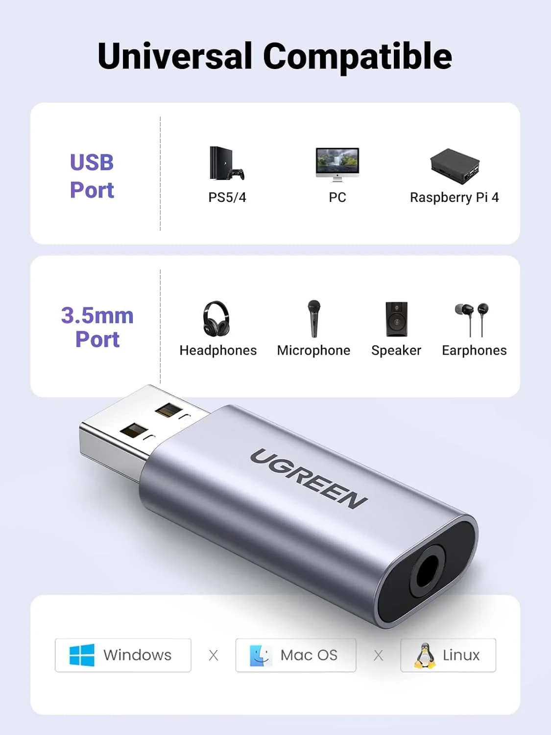 آداپتور کارت صدای USB یوگرین، آداپتور USB به جک 3.5 میلیمتری، کارت صدای خارجی آلومینیومی، آداپتور هدست سازگار با ویندوز، مک او اس، PS5، لینوکس، کامپیوتر، لپتاپ، دسکتاپ، رزبری پای 4 آداپتور کارت صدای USB یوگرین، آداپتور USB به جک 3.5 میلیمتری، کارت صدای خارجی آلومینیومی، آداپتور هدست سازگار با ویندوز، مک او اس، PS5، لینوکس، کامپیوتر، لپتاپ، دسکتاپ، رزبری پای 4