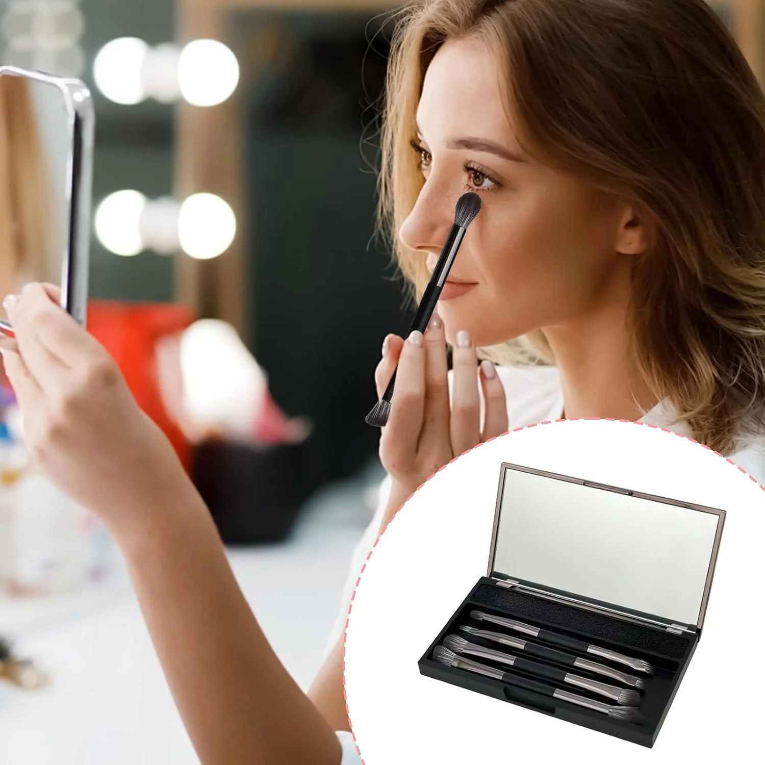 ست برس آرایشی با کیف - بسته 4 عددی برس آرایشی مسافرتی، لوازم آرایش حرفه ای صورت، ابزار آرایشی زنانه برای سفرهای کاری ست برس آرایشی با کیف - بسته 4 عددی برس آرایشی مسافرتی، لوازم آرایش حرفه ای صورت، ابزار آرایشی زنانه برای سفرهای کاری