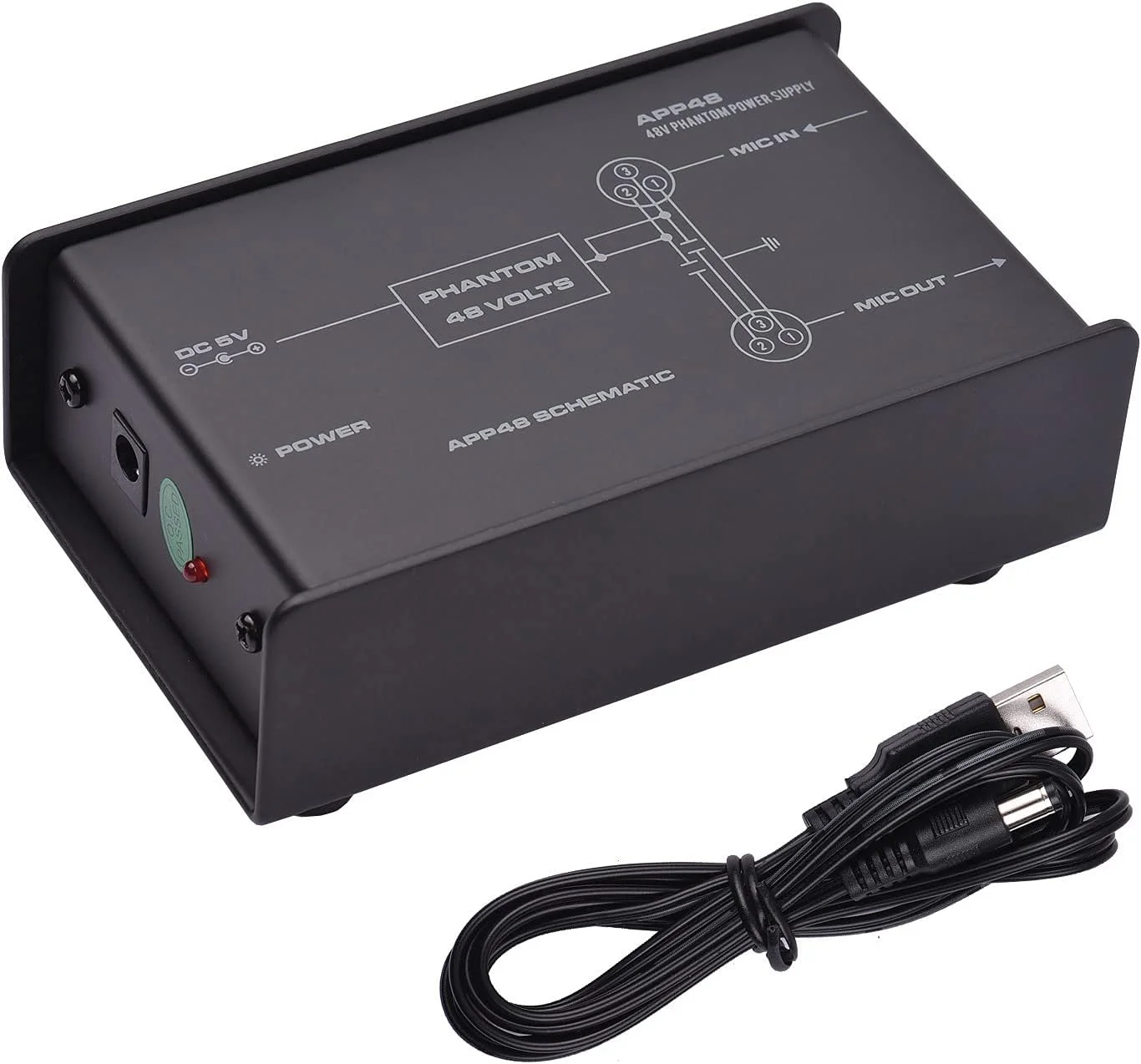 منبع تغذیه فانتوم 48 ولت با نویز کم برای میکروفون کندانسور DC5V، جعبه منبع تغذیه فانتوم با ورودی و خروجی XLR، لوازم جانبی صوتی حرفه ای برای ضبط موسیقی استودیویی
