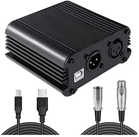 منبع تغذیه فانتوم 48 ولت DEVICE OF URBAN INFOTECH برای میکروفون های کاندنسر، منبع تغذیه فانتوم برای ضبط موسیقی و کیت پخش زنده، مجموعه لوازم جانبی Smule Starmaker به همراه کابل XLR
