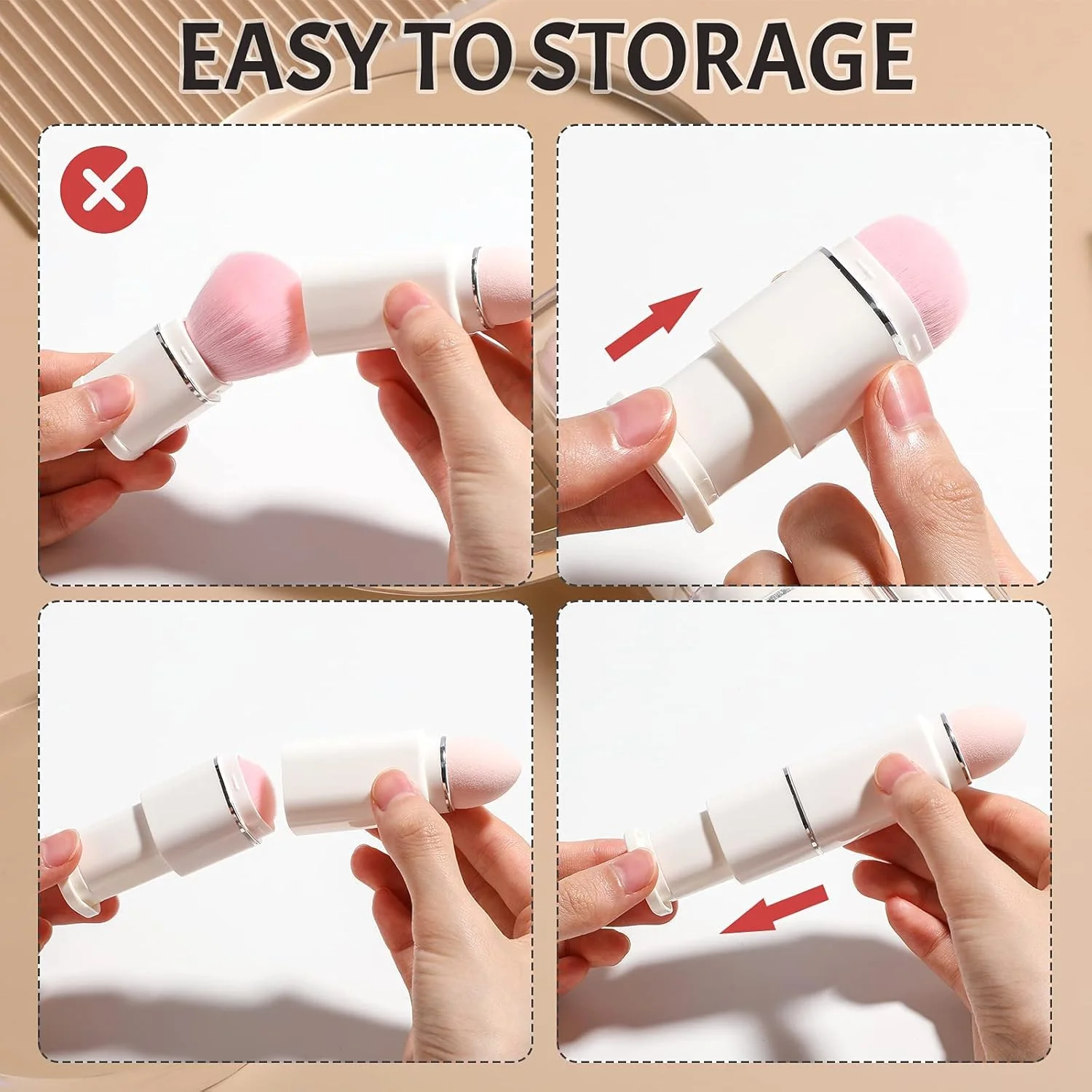 برس آرایشی، برس آرایشی کوچک مسافرتی 8 در 1 قابل حمل - برس لب مسافرتی، برس سایه چشم، اسفنج آرایشی، برس کانسیلر، برس پودر ترکیبی فونداسیون، ست برس های آرایشی جمع شونده، سفید