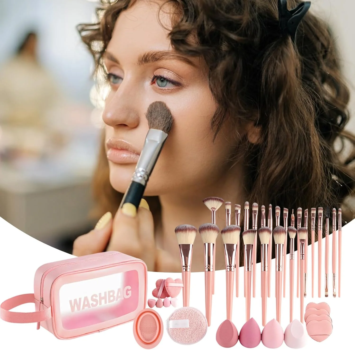 ست برس آرایشی | ست 46 تکه برس آرایش پودری برای زنان - ابزارهای زیبایی چند منظوره کیت پودر پفکی برای زنان مسافرت روزانه تعطیلات خانه ولنتاین