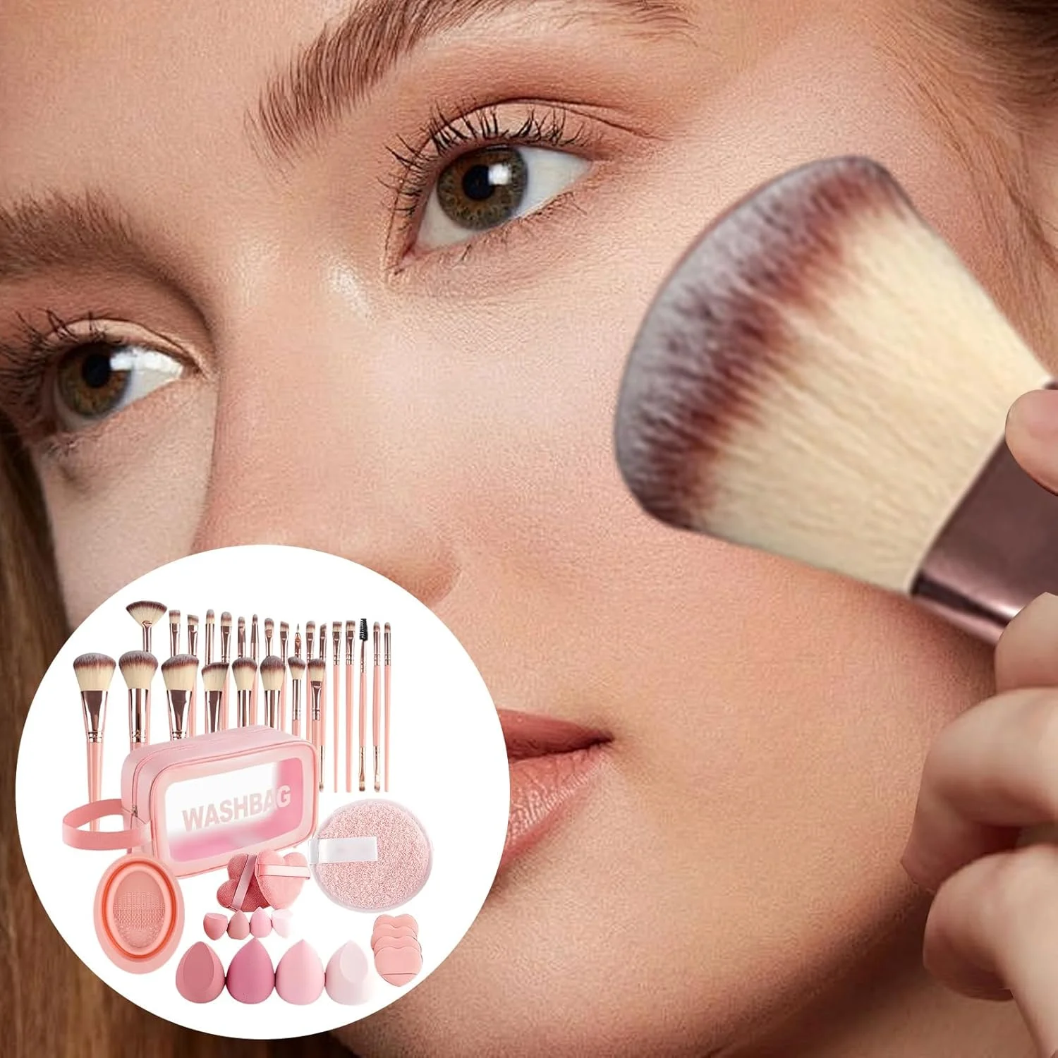 ست برس آرایشی، 46 تکه برس آرایش فونداسیون و کانسیلر | کیت پودر پاف ابزار چند منظوره زیبایی برای استفاده روزانه، مسافرت، تعطیلات، منزل، روز ولنتاین بانوان