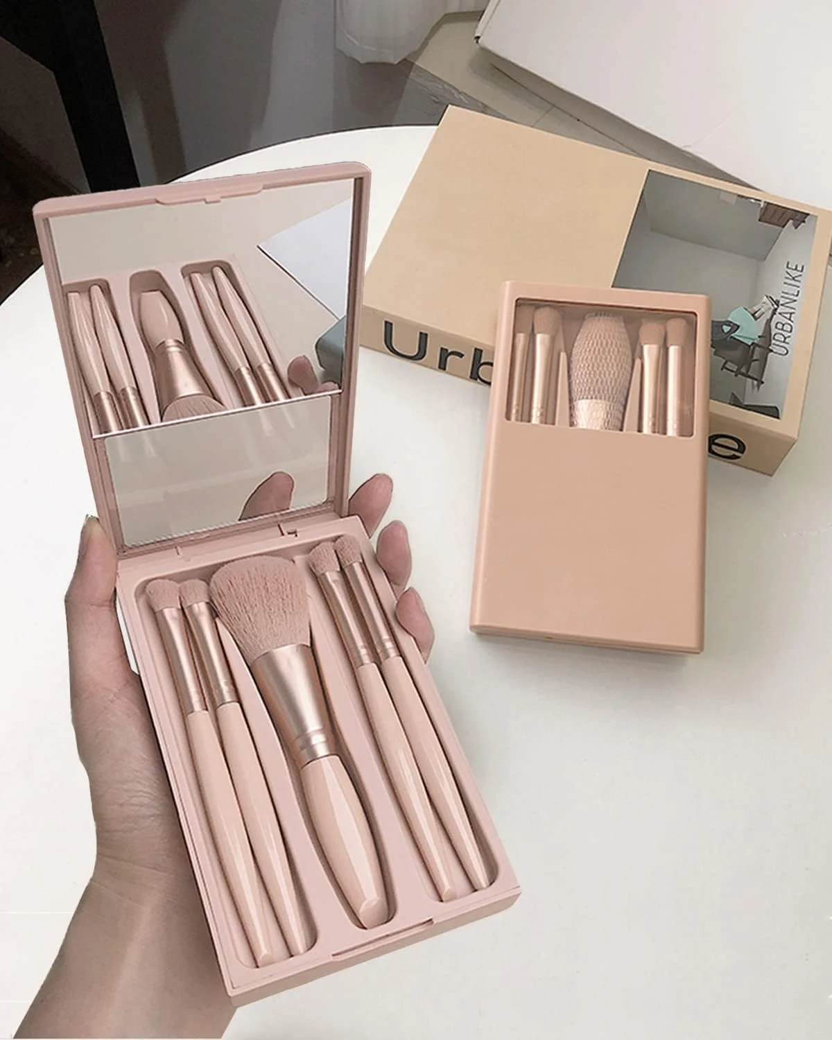 Makeup Brushes Set, Small Complete Function Cosmetic Brushes Kit Perfect for On The Go,Easy-taken Mini Makeup Brush Set with Case and Mirror, (Apricot) Makeup Brushes Set, Small Complete Function Cosmetic Brushes Kit Perfect for On The Go,Easy-taken Mini Makeup Brush Set with Case and Mirror, (Apricot)