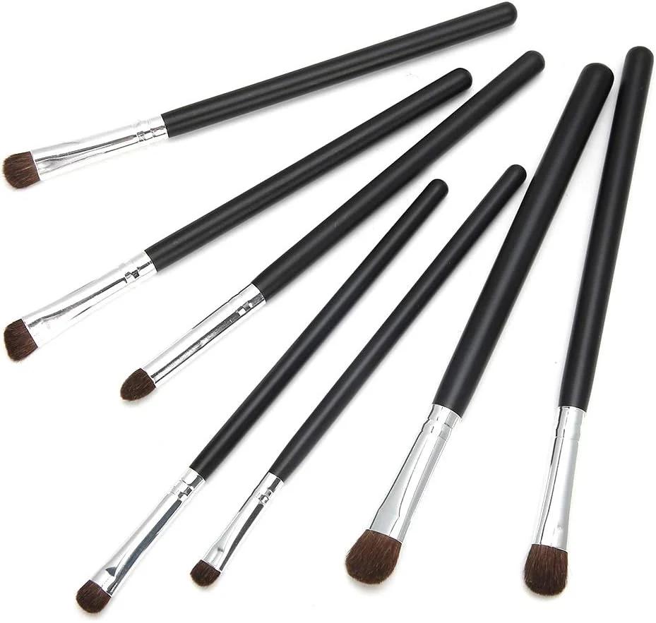 ست برس آرایشی 7 تکه موی اسب پیشرفته شامل برس رژگونه، سایه چشم و برس لب برای خانم ها (مشکی)