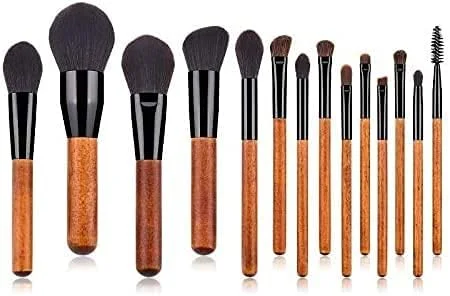 ست برس آرایشی دسته چوبی، ست 14 عددی برس آرایشی ممتاز مصنوعی برای کرم پودر، ترکیب، پودر صورت، رژگونه، کانسیلر، لوازم آرایشی چشم، 23 * 18 * 3 سانتی متر، مشکی براق ست برس آرایشی دسته چوبی، ست 14 عددی برس آرایشی ممتاز مصنوعی برای کرم پودر، ترکیب، پودر صورت، رژگونه، کانسیلر، لوازم آرایشی چشم، 23 * 18 * 3 سانتی متر، مشکی براق