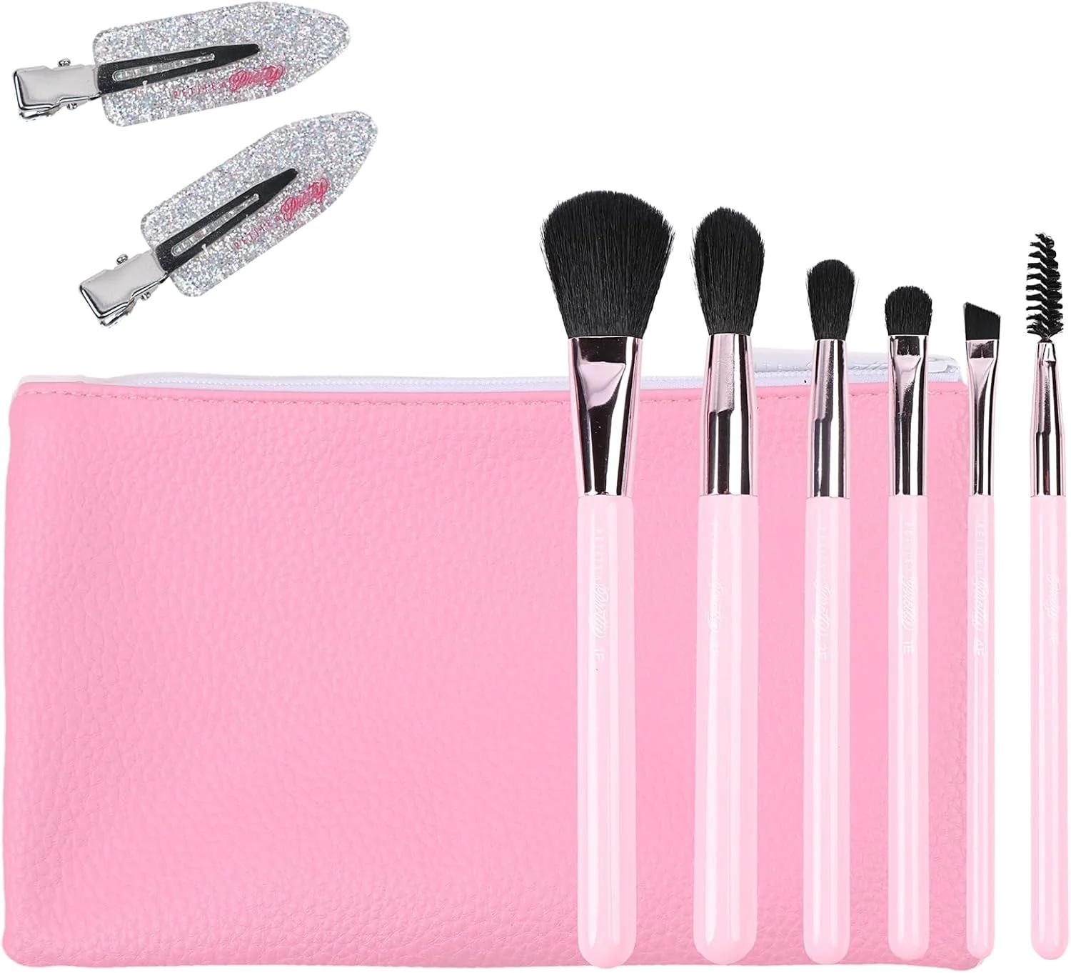 ست براش سایه چشم Petite 'N Pretty N Essential با گیره اردکی - کیف آرایش صورتی، 6 براش حرفه‌ای و لوازم جانبی مو برای دختران، کودکان، نوجوانان و پیش‌نوجوانان