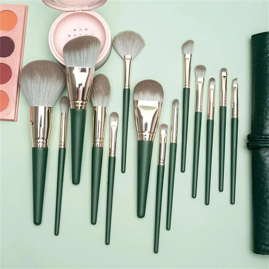 Powder Foundation Concealer Eyeshadow Blush Makeup Brush Set with Bag (Green) Powder Foundation Concealer Eyeshadow Blush Makeup Brush Set with Bag (Green)