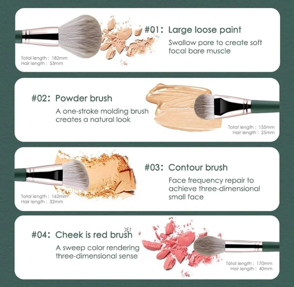 Powder Foundation Concealer Eyeshadow Blush Makeup Brush Set with Bag (Green) Powder Foundation Concealer Eyeshadow Blush Makeup Brush Set with Bag (Green)