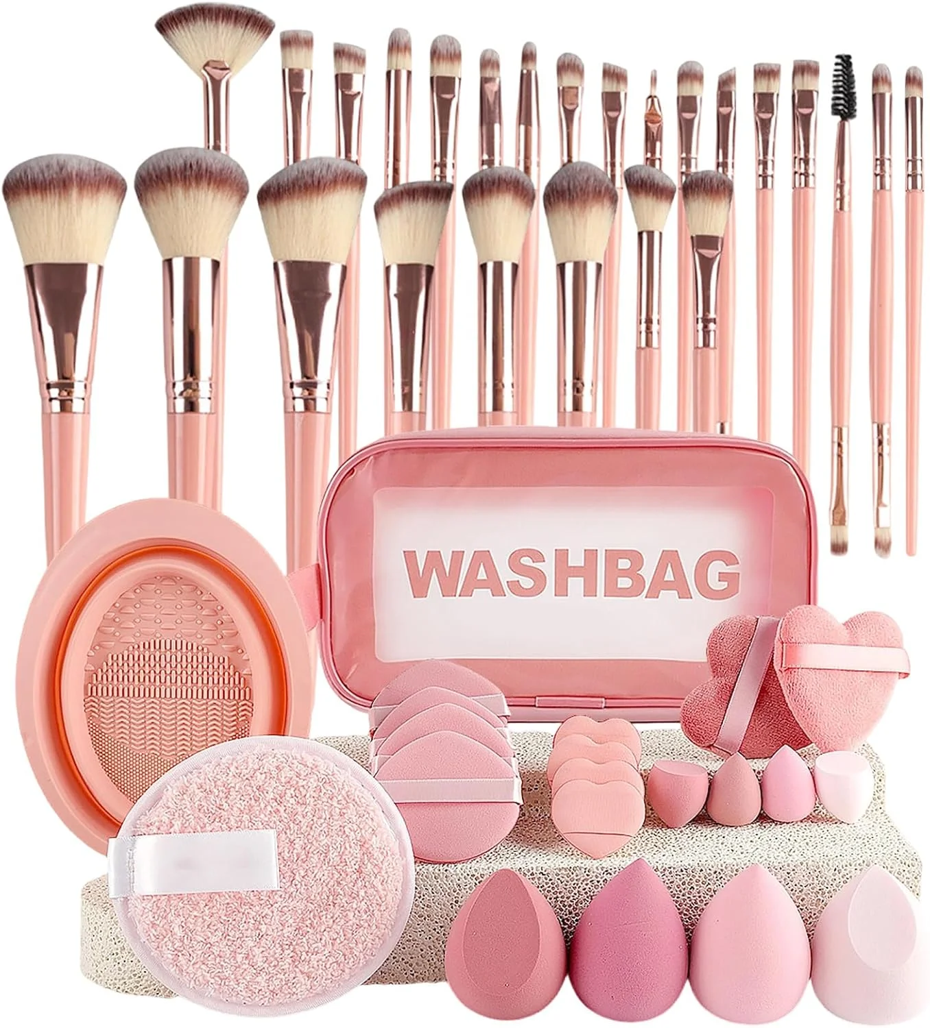 ست برس آرایشی حرفه ای، 46 تکه برس آرایش فونداسیون و کانسیلر | همراه با کیف نگهداری، لوازم جانبی زیبایی چند منظوره برای زنان، عروس، استفاده در فضای باز، روز ولنتاین، دختران، منزل و تعطیلات