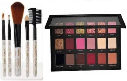 پالت سایه چشم 18 رنگ Queridaa Multi Shades ROSE GOLD/REMASTERED & NUDE EDITION به همراه ست براش آرایشی چشم/براش سایه چشم/براش خط چشم/براش کرم پودر (6 تکه در مجموعه)