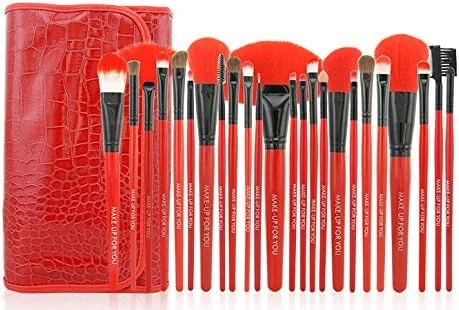 ست برس آرایشی 24 عددی حرفه ای فشن با کیف - قرمز