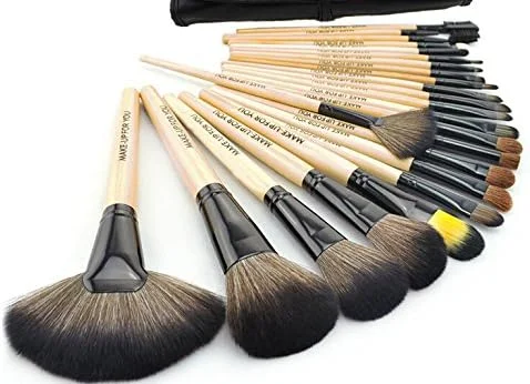 ست برس آرایشی 24 عددی حرفه ای با کیف - رنگ چوب روشن