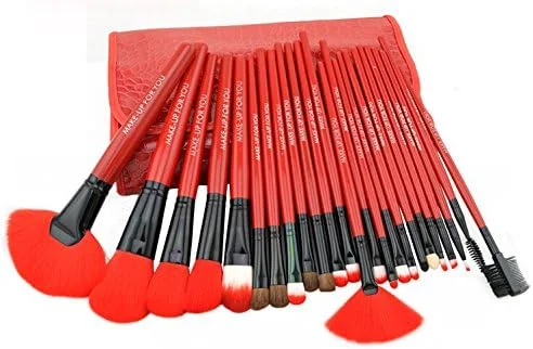 ست برس آرایشی 24 عددی حرفه ای فشن با کیف - قرمز