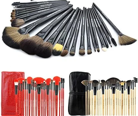 ست برس آرایشی 24 عددی حرفه ای با کیف - رنگ چوب روشن