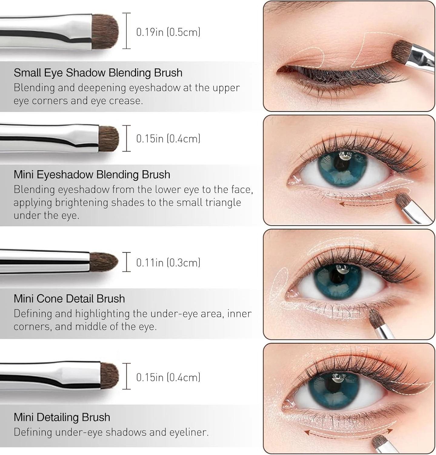 Kootinn 4-pcs Mini Smudge Brush for Eyeliner,Eyeshadow Brushes,Eyeliner Brush for Eye liner Blending, Highlighting brush,Concealer Brush, Natural Bristles Pony Hair Eye Makeup Brush Sets