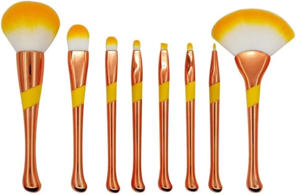 LINGLING-MAKEUP BRUSH ست 8 تکه برس آرایشی دخترانه برس پودر فرار برس سایه چشم برس رژگونه و بادوام (رنگ: طلایی)