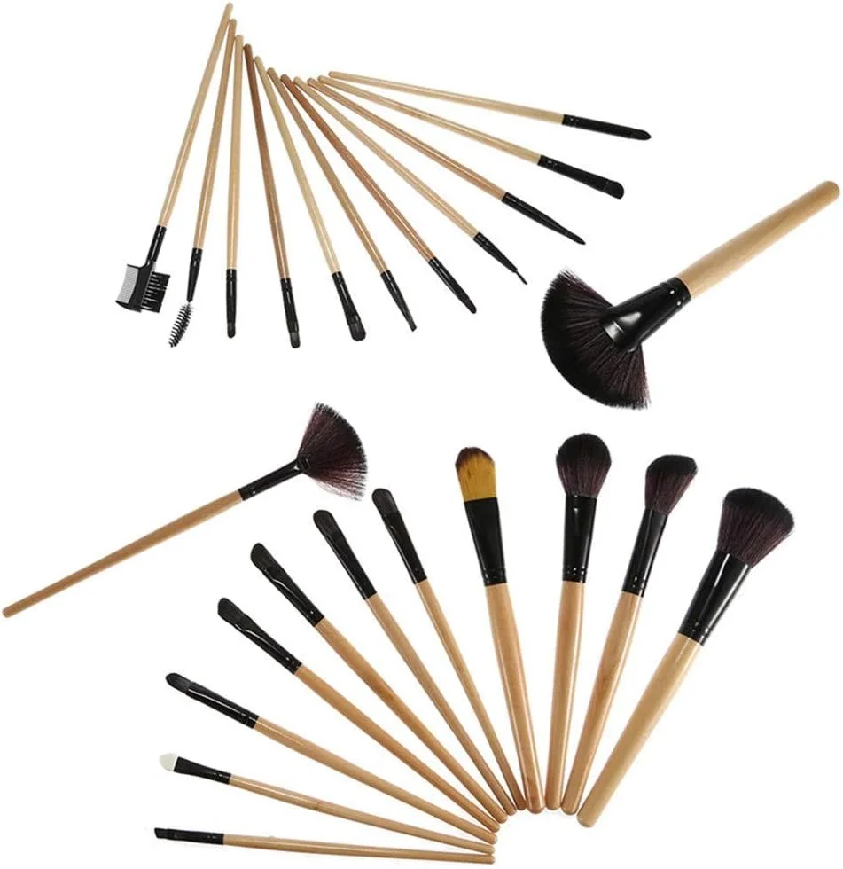 LINGLING-MAKEUP BRUSH برس آرایشی موی نایلونی با دسته چوبی، کیف چرمی PU مشکی، ست 24 عددی برس آرایشی حرفه ای، بادوام و حمل آسان (رنگ: شفاف) LINGLING-MAKEUP BRUSH برس آرایشی موی نایلونی با دسته چوبی، کیف چرمی PU مشکی، ست 24 عددی برس آرایشی حرفه ای، بادوام و حمل آسان (رنگ: شفاف)
