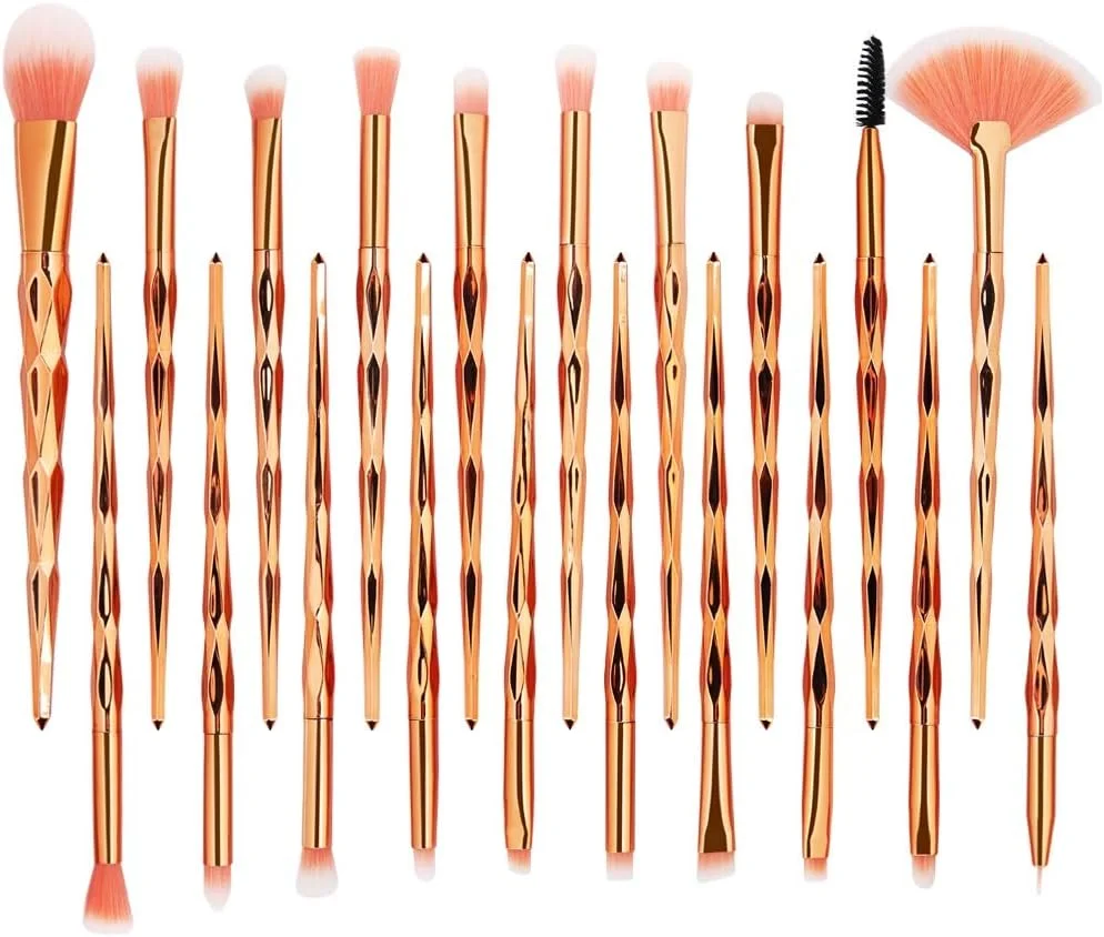 LINGLING-MAKEUP BRUSH برس آرایشی زرد، ست 20 عددی برس آرایشی الماس پودر فونداسیون رژگونه سایه چشم برس لب آرایش متنوع، بادوام و حمل آسان (رنگ: طلایی)