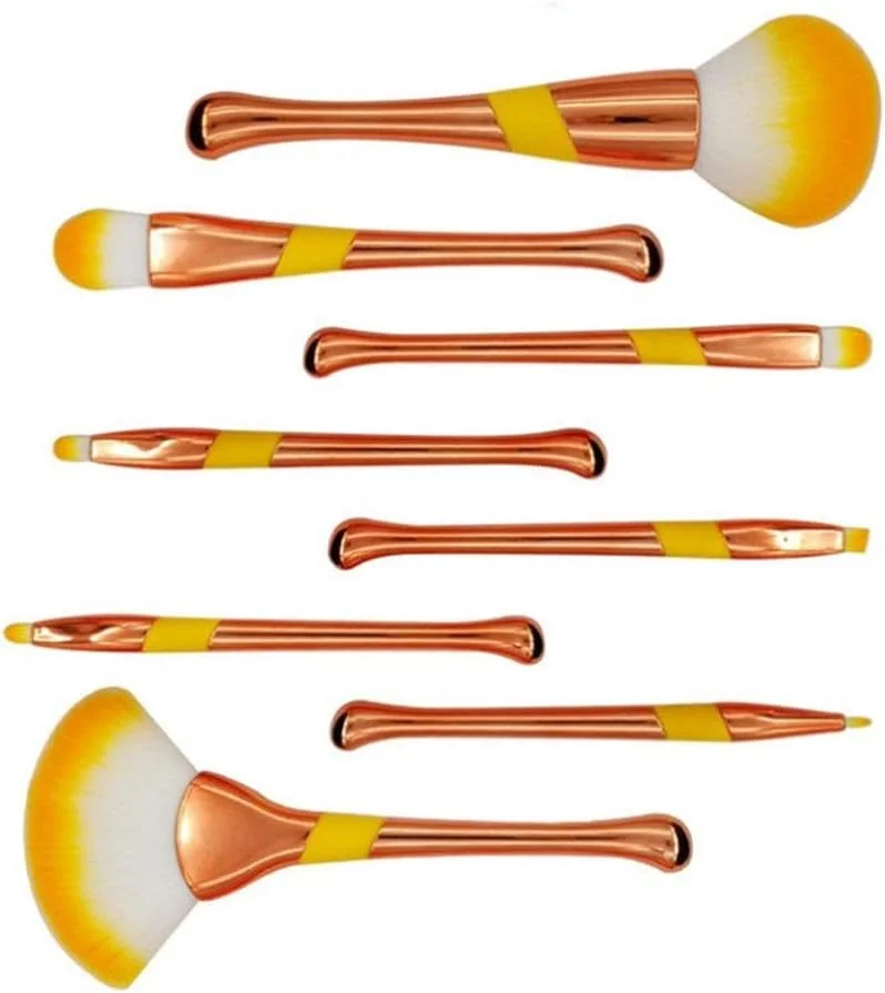 LINGLING-MAKEUP BRUSH ست 8 تکه برس آرایشی دخترانه برس پودر فرار برس سایه چشم برس رژگونه و بادوام (رنگ: طلایی)