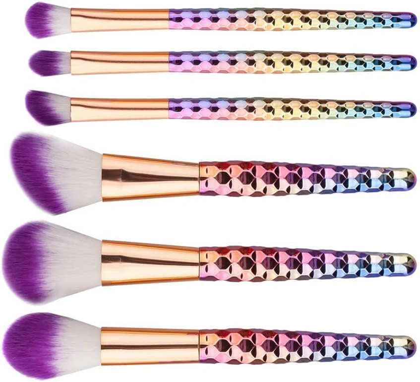 LINGLING-MAKEUP BRUSH ست برس آرایشی دخترانه دسته الماسی قالب‌گیری شده 6 عددی برس سایه چشم آرایشی ابزار زیبایی و بادوام (رنگ: رنگارنگ)