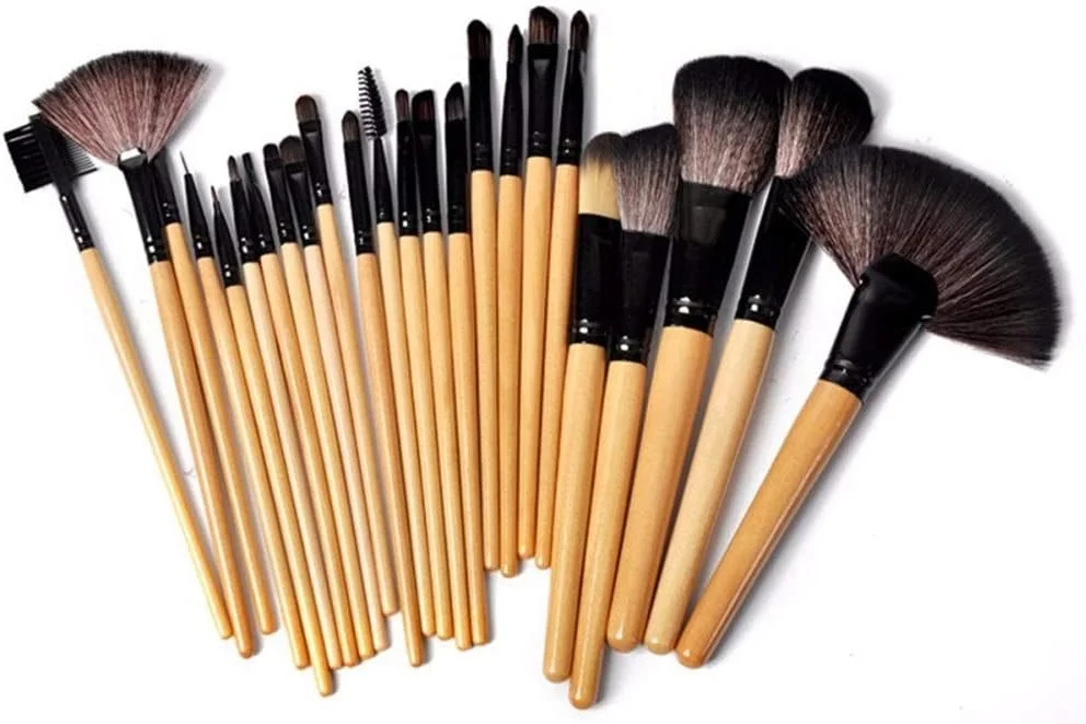 LINGLING-MAKEUP BRUSH برس آرایشی موی نایلونی با دسته چوبی، کیف چرمی PU مشکی، ست 24 عددی برس آرایشی حرفه ای، بادوام و حمل آسان (رنگ: شفاف) LINGLING-MAKEUP BRUSH برس آرایشی موی نایلونی با دسته چوبی، کیف چرمی PU مشکی، ست 24 عددی برس آرایشی حرفه ای، بادوام و حمل آسان (رنگ: شفاف)
