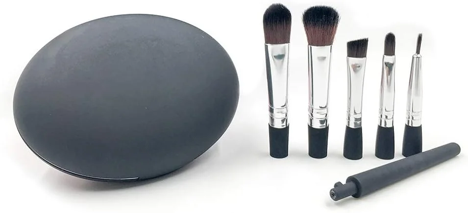 LINGLING-MAKEUP BRUSH مشکی، ست 5 عددی برس کوچک جلد سخت با سر قابل تعویض، برس آرایشی قابل حمل در جعبه مسافرتی، 5 برس آرایشی کوچک، بادوام و حمل آسان (رنگ: مشکی)