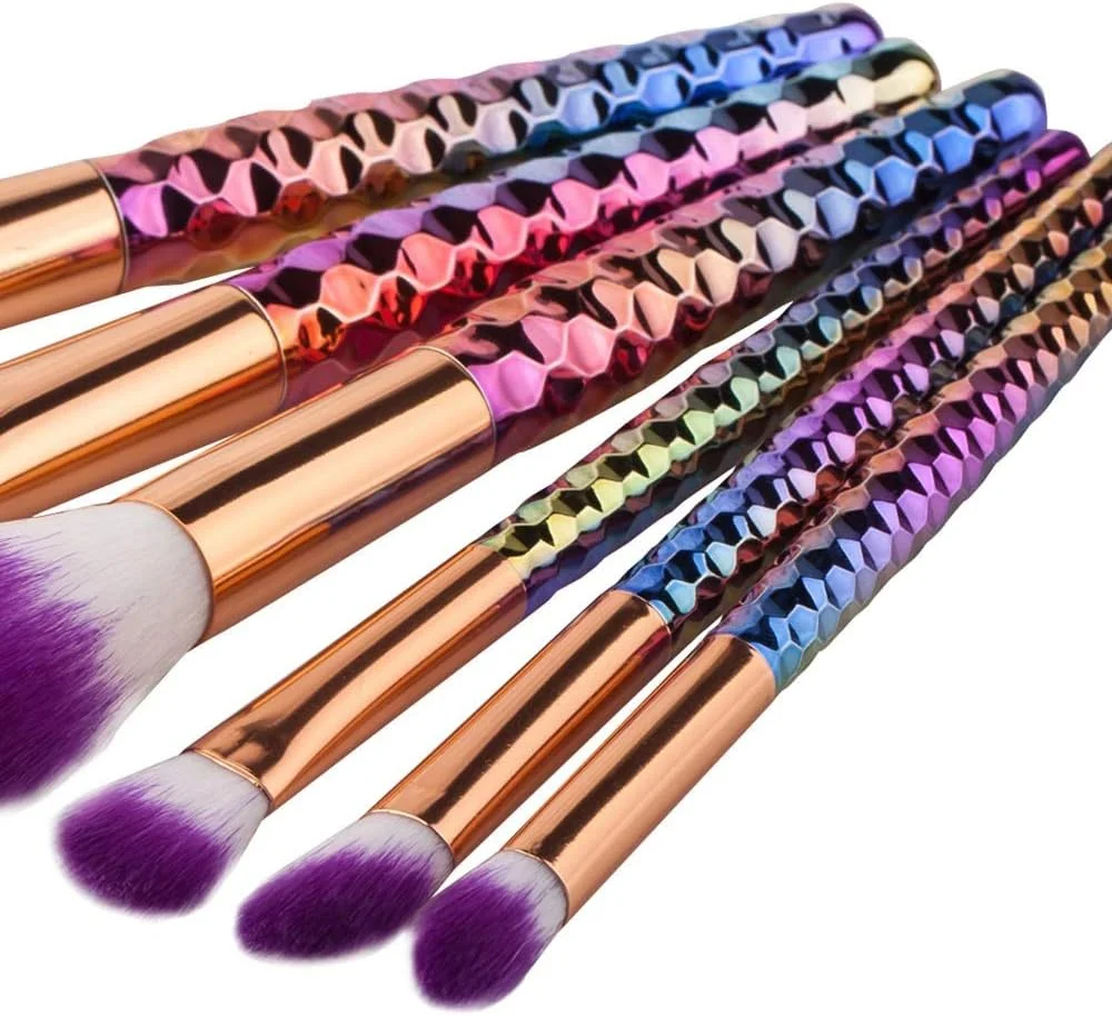 LINGLING-MAKEUP BRUSH ست برس آرایشی دخترانه دسته الماسی قالب‌گیری شده 6 عددی برس سایه چشم آرایشی ابزار زیبایی و بادوام (رنگ: رنگارنگ)