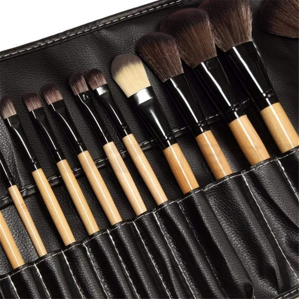 LINGLING-MAKEUP BRUSH برس آرایشی موی نایلونی با دسته چوبی، کیف چرمی PU مشکی، ست 24 عددی برس آرایشی حرفه ای، بادوام و حمل آسان (رنگ: شفاف) LINGLING-MAKEUP BRUSH برس آرایشی موی نایلونی با دسته چوبی، کیف چرمی PU مشکی، ست 24 عددی برس آرایشی حرفه ای، بادوام و حمل آسان (رنگ: شفاف)