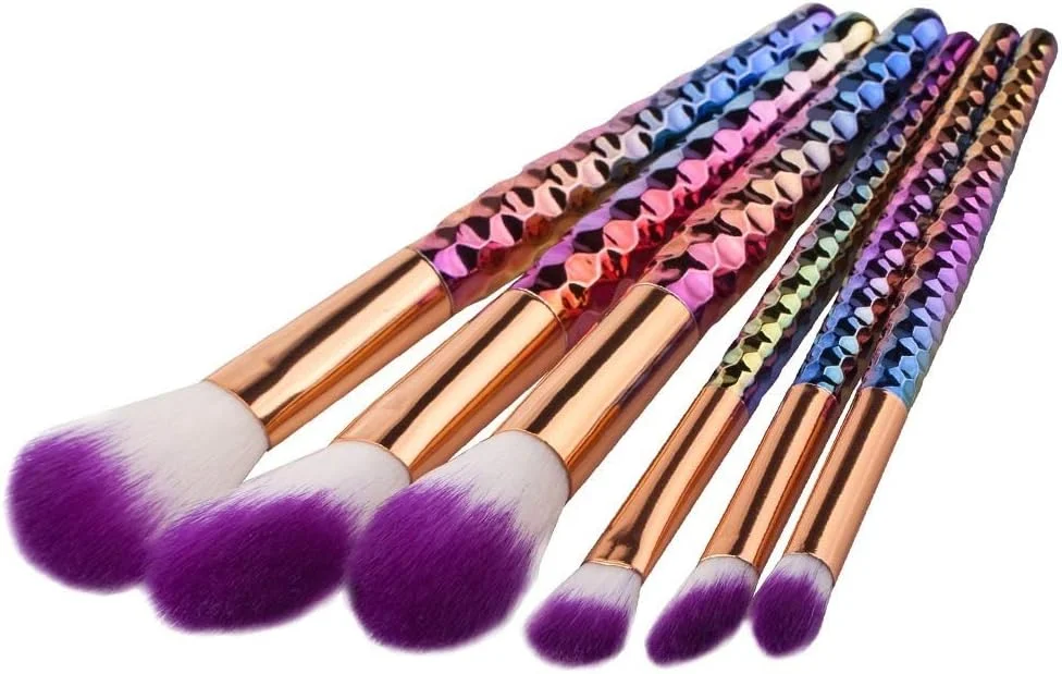 LINGLING-MAKEUP BRUSH ست برس آرایشی دخترانه دسته الماسی قالب‌گیری شده 6 عددی برس سایه چشم آرایشی ابزار زیبایی و بادوام (رنگ: رنگارنگ)