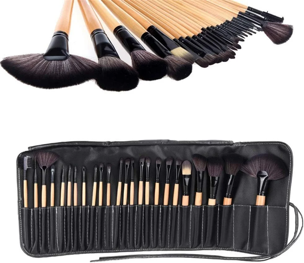 LINGLING-MAKEUP BRUSH برس آرایشی موی نایلونی با دسته چوبی، کیف چرمی PU مشکی، ست 24 عددی برس آرایشی حرفه ای، بادوام و حمل آسان (رنگ: شفاف) LINGLING-MAKEUP BRUSH برس آرایشی موی نایلونی با دسته چوبی، کیف چرمی PU مشکی، ست 24 عددی برس آرایشی حرفه ای، بادوام و حمل آسان (رنگ: شفاف)
