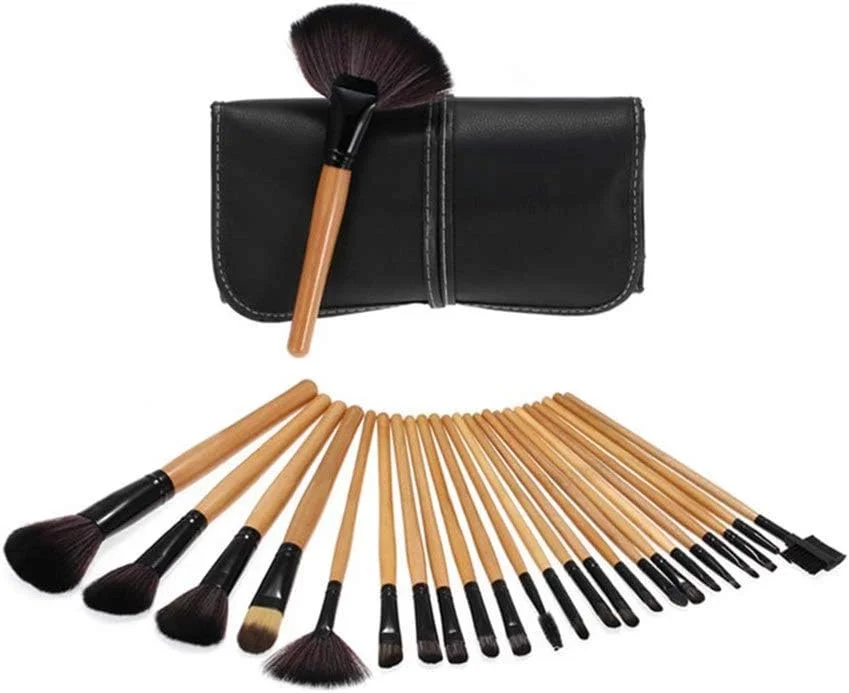 LINGLING-MAKEUP BRUSH برس آرایشی موی نایلونی با دسته چوبی، کیف چرمی PU مشکی، ست 24 عددی برس آرایشی حرفه ای، بادوام و حمل آسان (رنگ: شفاف) LINGLING-MAKEUP BRUSH برس آرایشی موی نایلونی با دسته چوبی، کیف چرمی PU مشکی، ست 24 عددی برس آرایشی حرفه ای، بادوام و حمل آسان (رنگ: شفاف)