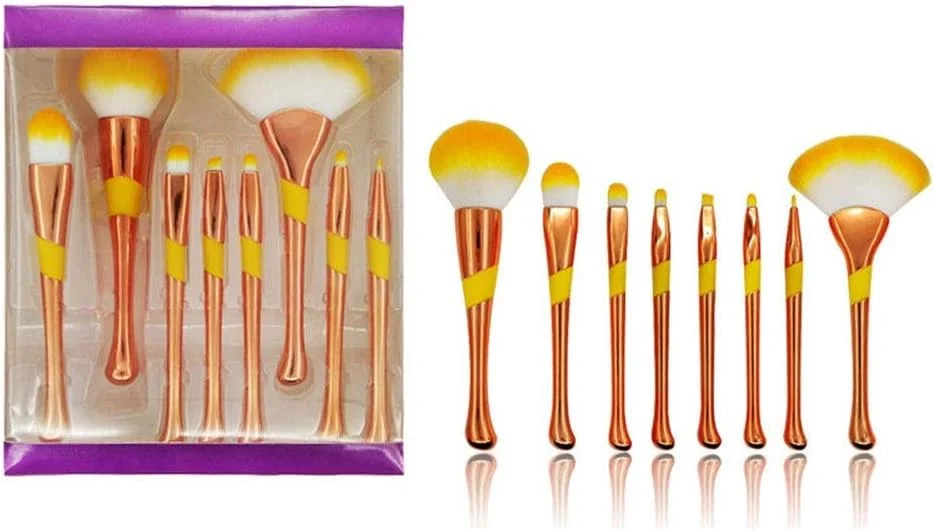 ست برس آرایشی 8 تکه LINGLING-MAKEUP، برس پودر فرار، برس سایه چشم، برس رژگونه، با طراحی دخترانه و بادوام (رنگ: طلایی)