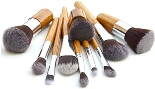 ست برس آرایشی لینجولی 11 تکه با دسته بامبو طبیعی، شامل برس های فونداسیون، ترکیب و ابزار آرایش لوازم آرایشی