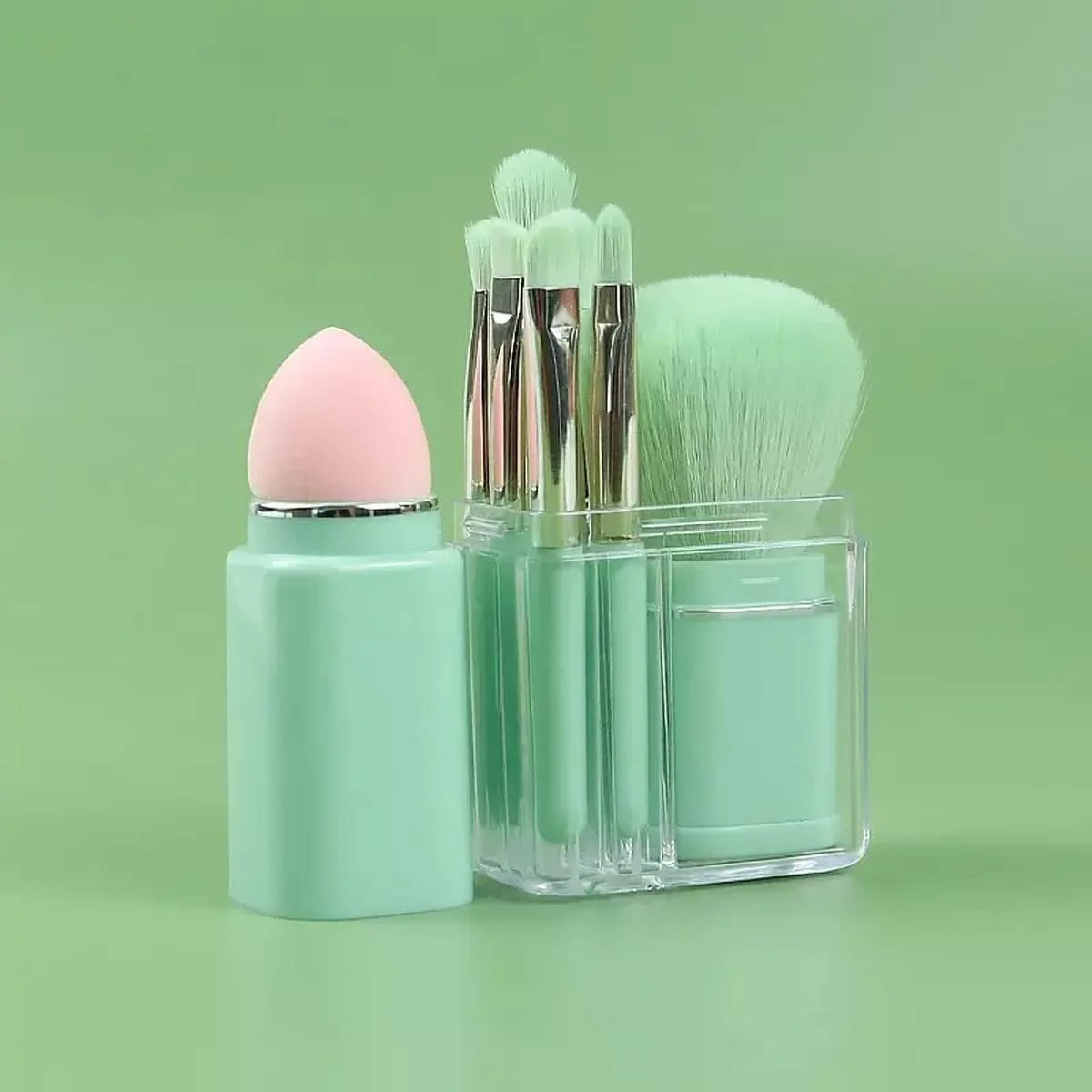 ست برس آرایشی مسافرتی کوچک خط صورتی / برس لب مسافرتی، برس سایه چشم، اسفنج زیبایی، برس کانسیلر، برس پودر ترکیبی فونداسیون، برس آرایشی جمع شونده - ست 8 عددی