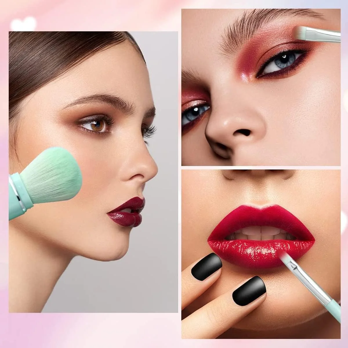 ست برس آرایشی مسافرتی کوچک خط صورتی / برس لب مسافرتی، برس سایه چشم، اسفنج زیبایی، برس کانسیلر، برس پودر ترکیبی فونداسیون، برس آرایشی جمع شونده - ست 8 عددی
