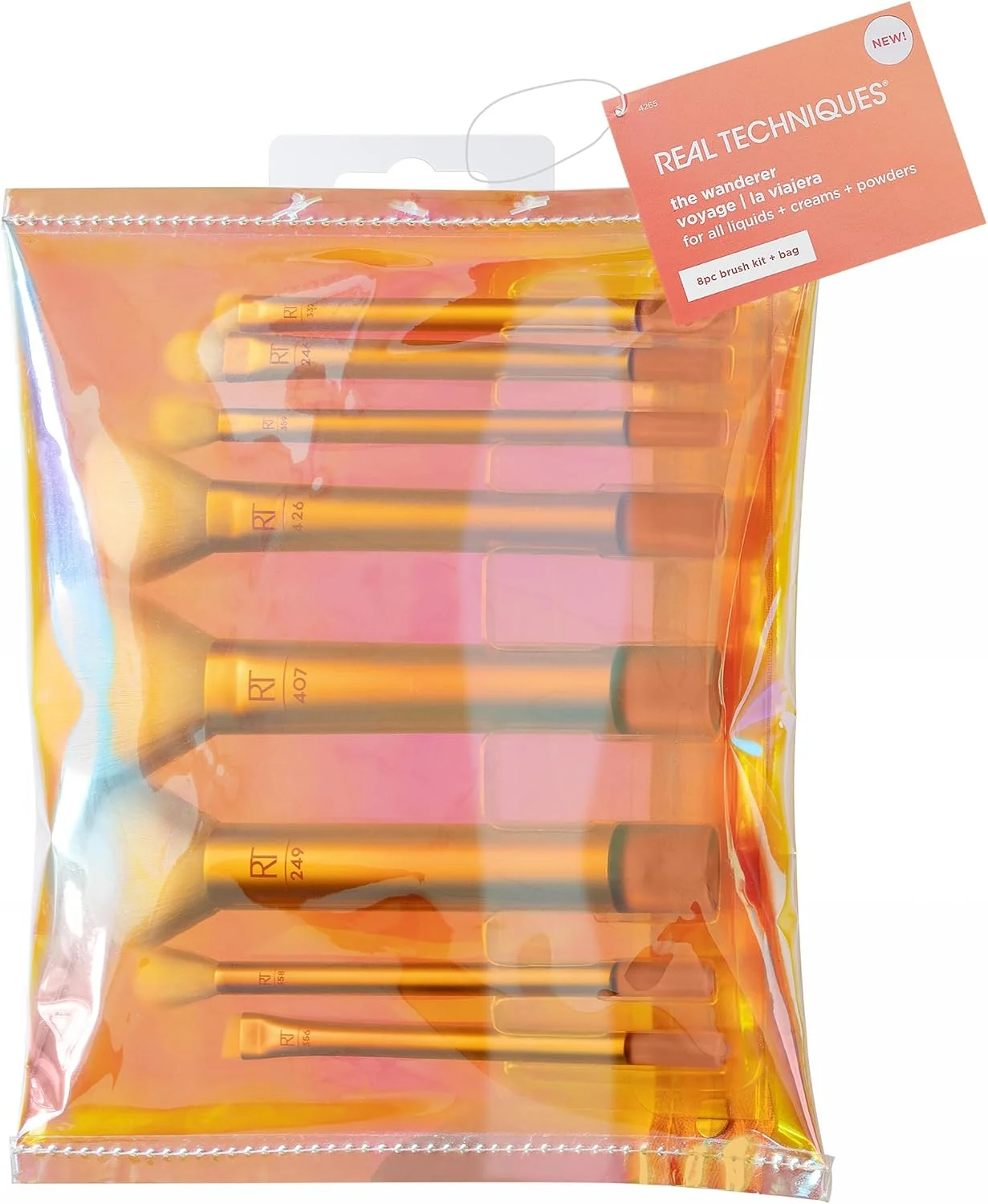 REAL TECHNIQUES The Wanderer Makeup Brush Kit, Premium and Professional Brush Set, Soft Bristles, For Foundations, Powders, and Concealers, 9 Piece Set, Gold