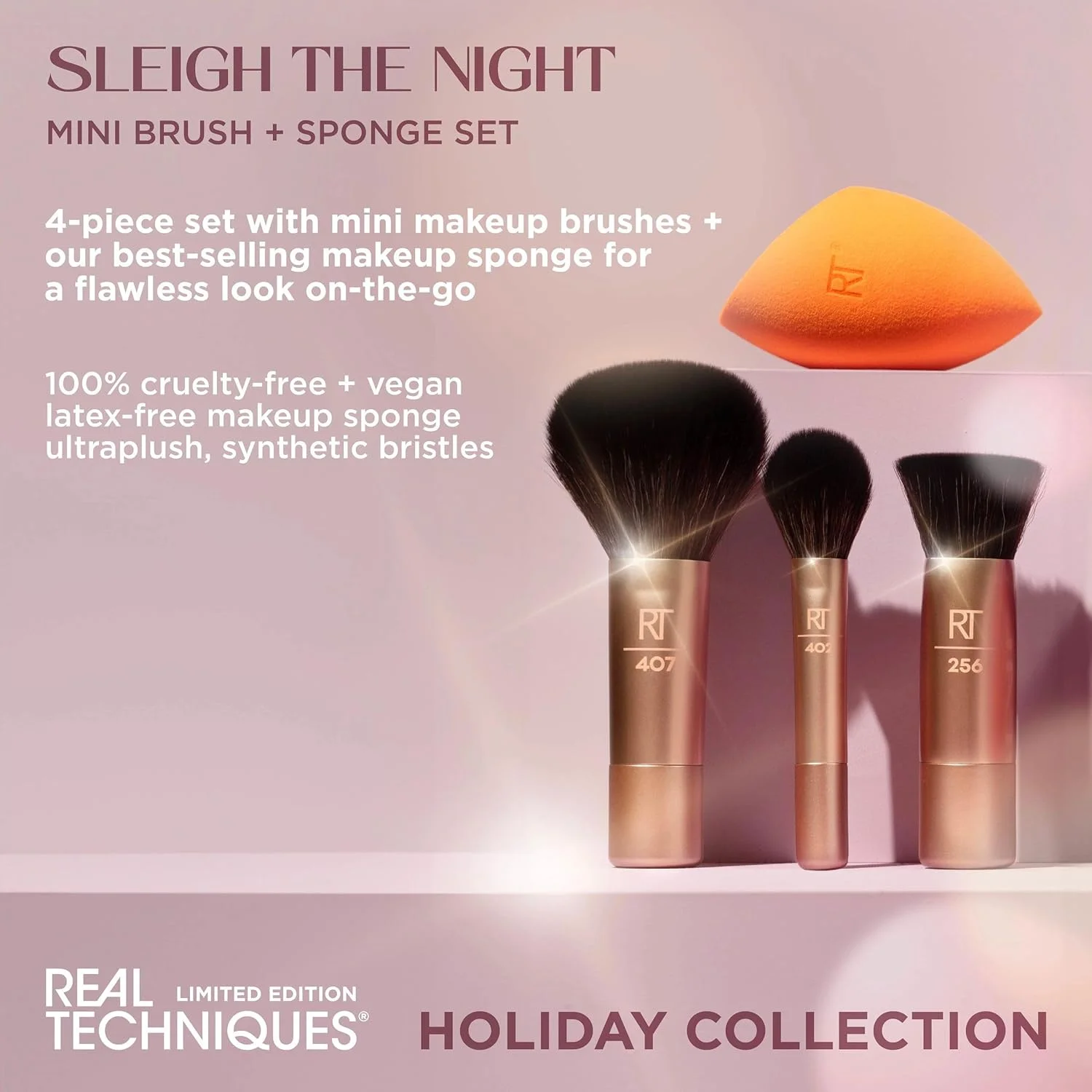 Real Techniques Sleigh The Night Mini Brush + Sponge 4 Piece Holiday Gift Set, Small Makeup Brushes For Travel, Makeup Sponge For Foundation & Concealer, Stocking Stuffer, Limited Edition, Latex-Free Real Techniques Sleigh The Night Mini Brush + Sponge 4 Piece Holiday Gift Set, Small Makeup Brushes For Travel, Makeup Sponge For Foundation & Concealer, Stocking Stuffer, Limited Edition, Latex-Free