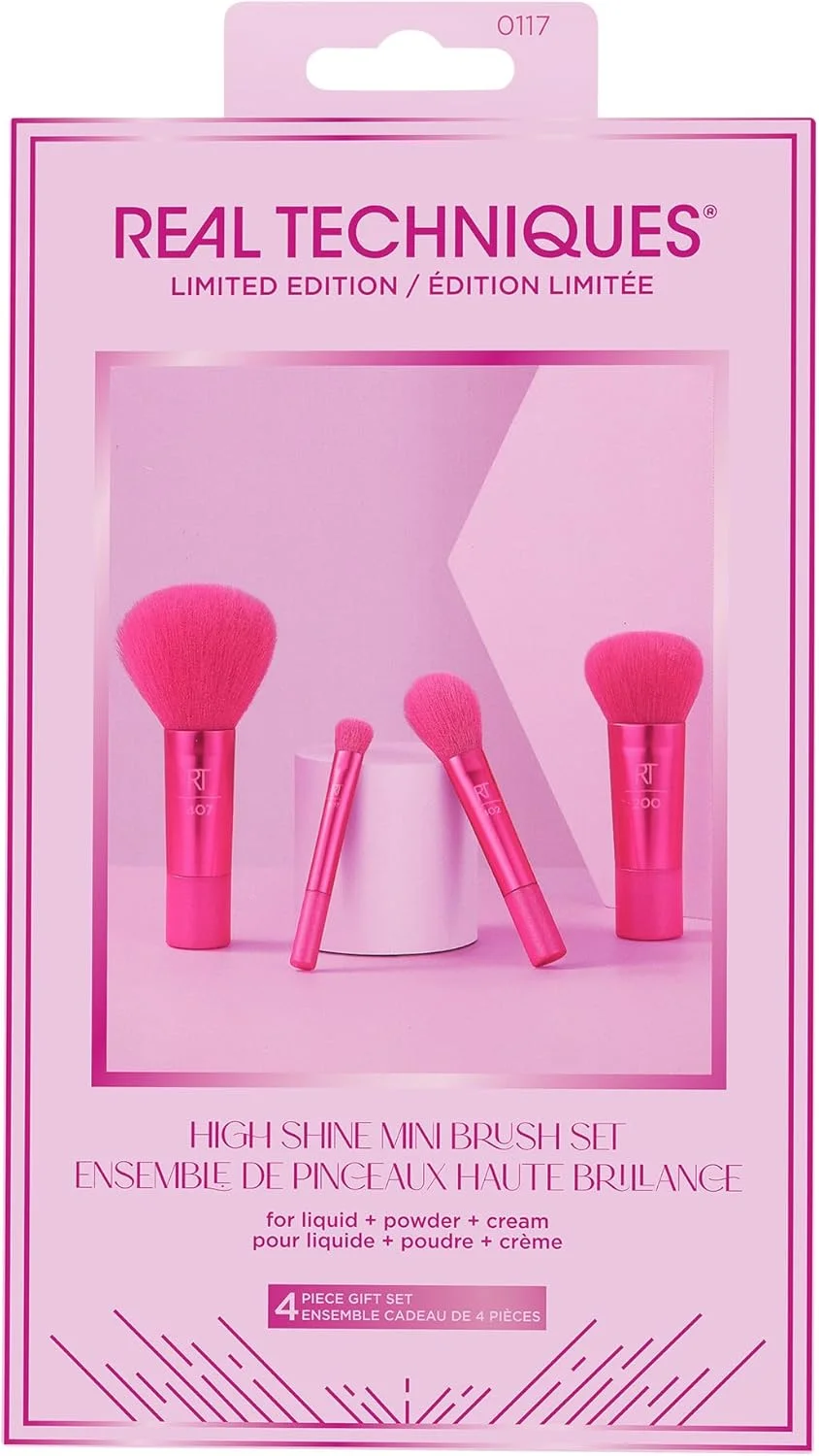 Real Techniques Limited Edition High Shine Mini Brush Kit, Travel Size Makeup Brush Set, For Liquid & Powder Makeup Products, Buildable Coverage, 4 Piece Gift Set Real Techniques Limited Edition High Shine Mini Brush Kit, Travel Size Makeup Brush Set, For Liquid & Powder Makeup Products, Buildable Coverage, 4 Piece Gift Set
