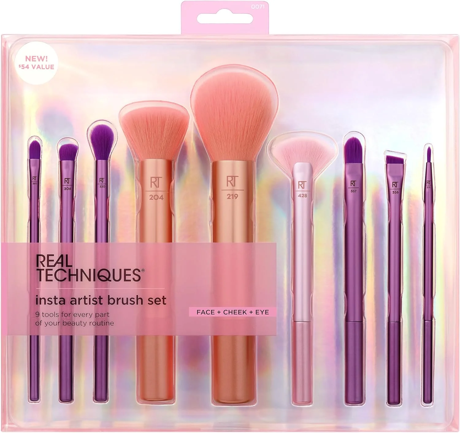 Real Techniques Insta Artist Brush Kit, Face, Cheek & Eye Brush Set, Makeup Brush Kit, For Foundation, Blush, Bronzer, Concealer, & Eyeshadow, Professional Quality Makeup Tools, 9 Piece Set
