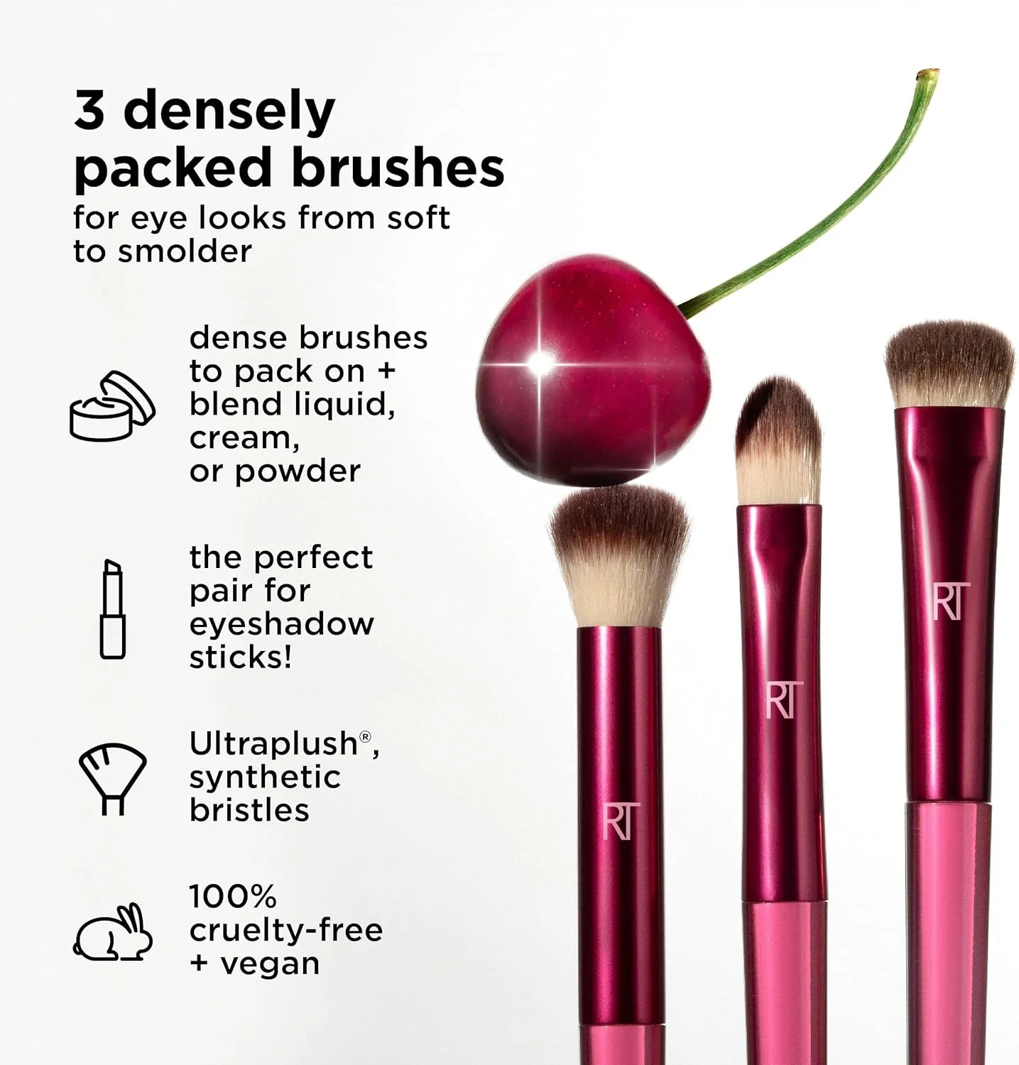 Real Techniques Cherry On Top MesmerEYES Brush Trio, Limited Edition Makeup Brush Set, Synthetic Bristles, Eyeshadow Blending Brushes, Vegan & Cruelty-Free, For Powder & Cream Shadow, 3 Piece Set Real Techniques Cherry On Top MesmerEYES Brush Trio, Limited Edition Makeup Brush Set, Synthetic Bristles, Eyeshadow Blending Brushes, Vegan & Cruelty-Free, For Powder & Cream Shadow, 3 Piece Set